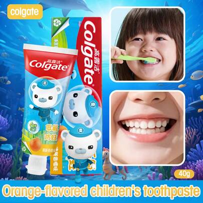 colgate 高露洁橙味儿童牙膏，甜美果香，易起泡，低氟配方，防蛀保护，强健牙齿，清新口气，低氟防蛀护理，强健儿童牙釉质，保护乳牙和恒牙