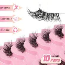 10 Pairs Transparent Short Soft 3D Faux Mink Lashes With Cat Eye Effect (JA2505) - Black - View 7