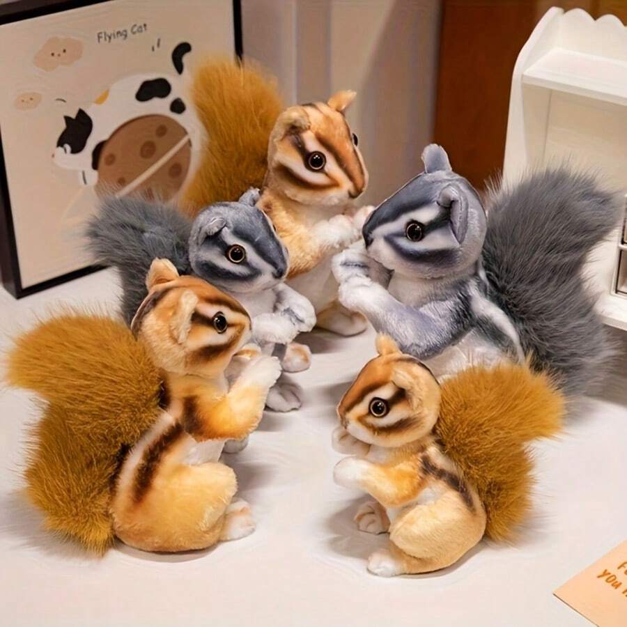 BLUESLEMON Realistic Squirrel Plush - 7.48'' Kawaii Chipmunk Stuffed Animal, Soft Gray & Stuffed Doll For Bedtime, Decor, Collectors - Rag Doll Photo Prop For Home Room Decoration