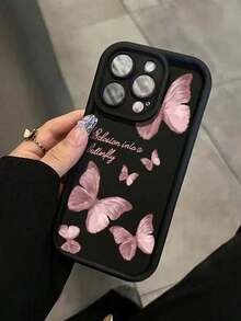 1 pieza Funda protectora suave para teléfono con diseño minimalista estético de mariposa rosa pastel y texto en inglés, lente negra esmerilada, compatible con Samsung/Galaxy/OPPO/VIVO//Honor/Realme, resistente al agua, a los golpes y a los arañazos,mobile phones, bags, mobile accessories, phone cases, room decoration, accessories, transparent phone cases, summer, phone straps, men's phone cases, black phone cases, pink phone cases, mobile case for men, mobile case for women, mobile phone protection, beach accessories, strawberry treats, phone protection covers. - Estilo (1 pieza) - Ver 7