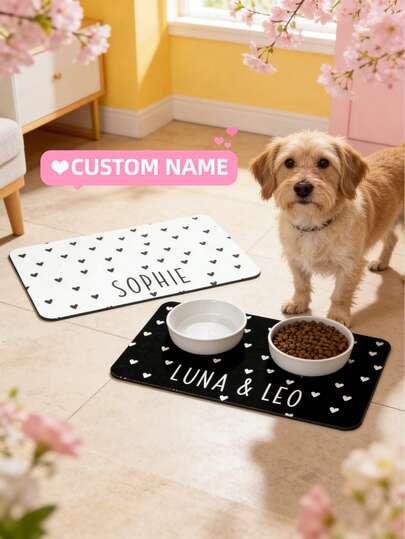 Customized Pet Mat, Minimalist Heart-Shaped Pet Mat, Made Of High-Quality Diatomite Material, Customizable Name Pet Feeding Mat | Personalized Rubber Cat/Dog Feeding Mat | Customizable Non-Slip Bowl Mat | Waterproof Floor Protective Mat, Easy To Clean | Christmas/Birthday Gift For Pet Lovers (Suitable For Indoor And Outdoor Use)