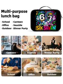 Six Seven 机器人印花方形午餐包，儿童机械图案户外野餐午餐盒，学生午餐盒，易于清洁和携带 - 單面A款橫板餐包 - 查看 7