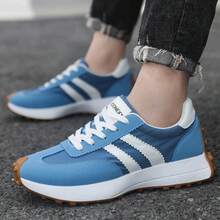 Retro Men's Color Block Sneakers, Breathable Soft Casual Running Shoes, Shock-Absorbing Non-Slip Versatile Commuter Casual Shoes - KN02 Blue - View 5