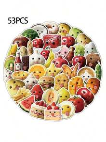53pcs Funny Food Stickers With Hilarious Expressions And Playful Poses, Customizable, Waterproof Vinyl Material, Suitable For Fridge, Lunchbox, Bringing Joy And Laughter - 多色 2 - 查看 10