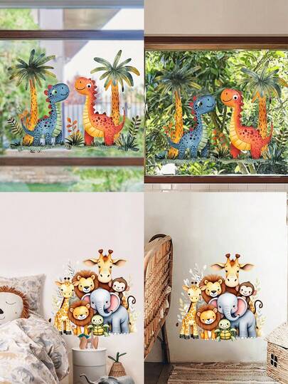 1片恐龙椰子树装饰贴纸，适用于客厅、卧室窗户、房间装饰、镜子、冰箱等。