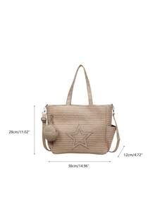 New Casual Khaki Straw Fabric Star Pattern Tote Bag With Coin Purse For Women - Khaki - View 11