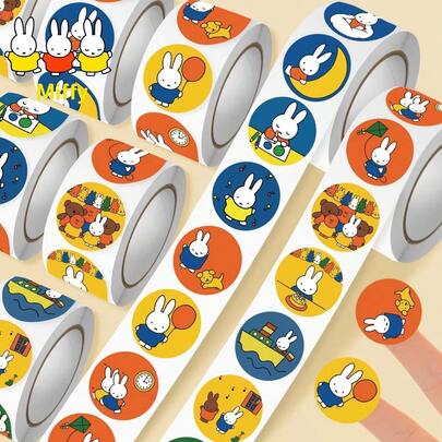  1set/500PCS Cute Miffy Rabbit Big Head Roll Stickers, Ins Aesthetic Design, DIY Journal & Scrapbook Decor, Ideal Easter & Spring Festival Holiday Gift