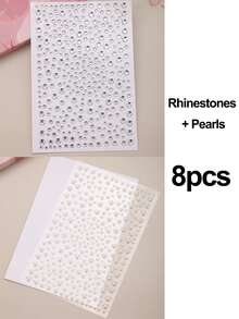 4/8pcs Self-Adhesive Rhinestone & Faux Pearl Stickers, Holiday Decorations, Rhinestone Stickers, Hair Styling Tools, Hair Accessories - Multicolor C - View 6