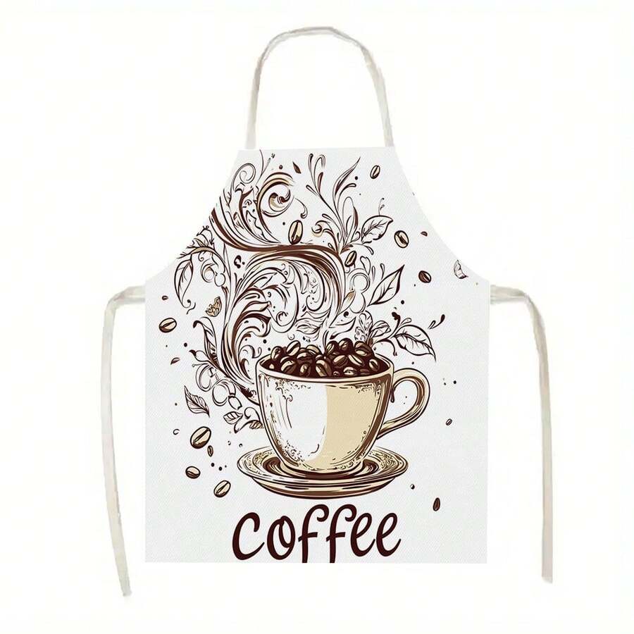 1pc Coffee Pattern Kitchen Apron, Suitable For Kitchen, Living Room, Dining Room, Hotel, Outdoor BBQ And Other Scenarios, Made Of 100% Polyester, Machine Washable - Multicolor - View 1