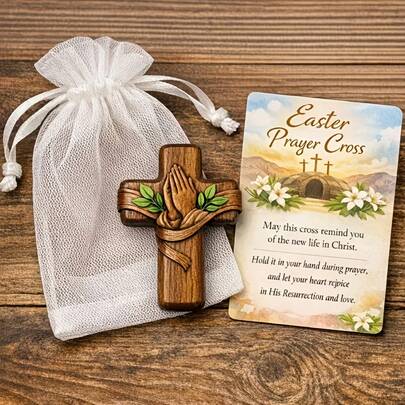 Pocket Hug 复古十字架雕像摆件，2D十字架雕像，附赠励志祈祷卡，象征神的安慰和神圣的陪伴，适合家居装饰、房间装饰，是送给家人和朋友的最佳鼓励礼物。