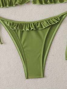 Swim Mod Women's Swimsuit, Two-Piece Bikini Set With Halter Neck, Ruffles And Bow In Solid Color For Summer - 綠色的 - 查看 6