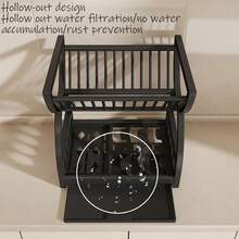 1 pieza Estante de almacenamiento de cocina de plástico multifuncional, escurridor de tazones y platos, organizador de utensilios de doble capa - Multicolor - Ver 4