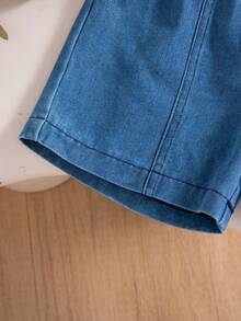 Bộ đồ denim dễ thương cho bé gái mùa hè: Áo hai dây và quần short có nơ. - Màu xanh lam - Xem 4