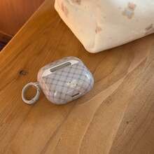 Ốp tai nghe Apple kẻ caro mới kèm mặt dây chuyền, ốp bảo vệ chống rơi cho tai nghe Apple Pro3/Pro2/4, ốp tai nghe chống rơi bằng acrylic, quà tặng ngày lễ, thích hợp làm quà tặng cho bạn gái. - Màu xanh nhạt - Xem 3