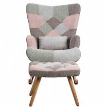 Comfortable And Colorful Rocking Chair, 93 Cm High, Seat Width 43 Cm – Includes 1 Footrest (49*38*37 Cm) And 1 Lumbar Cushion, Sturdy Rubberwood Frame, Multicolored Design, Armchair. - Multicolor - View 10