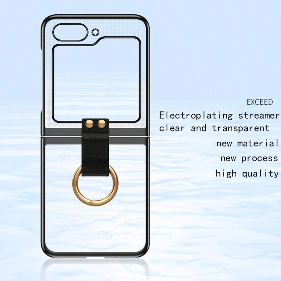 Ốp điện thoại trong suốt mạ điện có vòng giữ điện thoại cho Galaxy ZFlip3/Flip4/Flip5/Flip6, ốp bảo vệ điện thoại đa năng thời trang, ốp chống rơi vỡ dành cho cả nam và nữ. - Nhiều màu - Xem 1