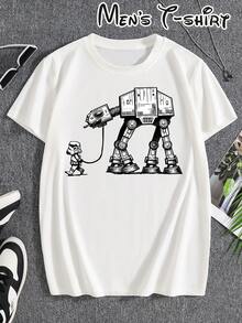 Summer Tops For Women, AT-AT Walking Machine, Fun Printed T-Shirt For Men, Crew Neck And Short Sleeves, Breathable And Casual For Summer, Regular Fit Top, Suitable For Holidays, Parties And Outdoor Activities, Street Fashion And Cool, Birthday Gift, Holiday Gift, Cotton T-Shirt - 白色 - 查看 2
