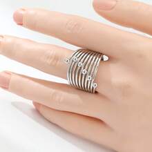 Fashionable Retro Multi-Circle Wrapped Design Hollow Wide Band Ring, Handmade Jewelry Suitable For Women's Parties And Gatherings, An Ideal Gift For Friends - Silver - View 6