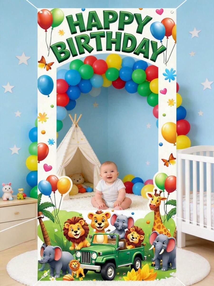 1pc 120*60cm Jungle Animal Theme Photo Backdrop, 1st Birthday Party Decor, Animal Theme Birthday Party Background, Photo Prop, Baby Shower Party Photo Prop, Boy/Girl Birthday Party Backdrop, Gender Reveal Party Banner, Birthday Party Photography Background, Photo Prop, Birthday Party Favor