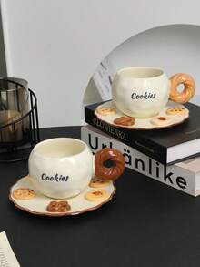 Cabin Kangaroo 一套创意饼干手柄陶瓷杯碟套装，可爱3D饼干造型咖啡杯，美观的早餐杯，家居及礼品之选 - 彩色 - 查看 9