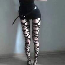 A Pair Of Homemade Gothic Punk Style Stockings Hot Girl Subculture Y2K Black Hole Stockings Bottoming Pantyhose - 均碼 - 查看 4