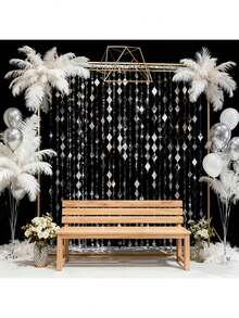 3pcs Shiny Rhombus Small Square Hanging Decor, Silver Diamond-Shaped Tassel Chain, Sparkling Sequin Hanging Decoration, Suitable For Wedding Arch Backdrop, Room Partition Curtain, Suitable For Home Holiday Party, Wedding Celebration - Multiple Styles - View 5