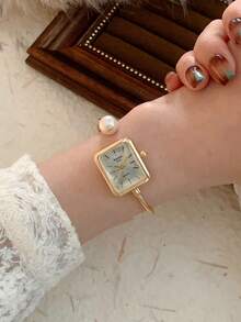 1pc Square Gold-Tone Bracelet Watch For Women, Minimalist & Fashionable, Suitable For Daily Wear And An Ideal Gift Choice - Gold - View 3