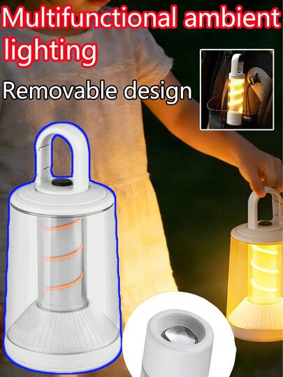 1 Stück multifunktionale abnehmbare Nachttischlampe, geeignet für Outdoor-Camping. Leise Berührungssteuerung. Tragbarer Haken. Wasserdicht. 4 Helligkeitsstufen. Extrem lange Akkulaufzeit. 2000mAh Typ-C Aufladung. Geeignet für Heimdekoration, Notbeleuchtung und Schreibtischbeleuchtung.