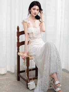 Y6Y - Đầm slip không tay ren xếp ly tinh tế kiểu Pháp mùa hè mới - trắng - Xem 9