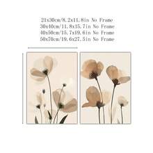 Neutral Floral Dining Room Wall Art Set Of 2, Modern Abstract Flower Poster Print, Minimal Beige Botanical Home Decor, No Frame - Flower - View 5