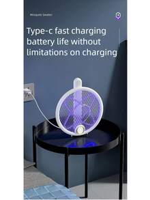 可折叠三合一电蚊拍，Type-C充电，180°折叠，双重保险开关，三层网罩，可悬挂/立放/手持，自动诱蚊灭蚊，物理灭蚊，家用/露营适用，500mAh - 顏色隨機 - 查看 9