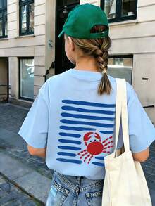 Áo thun ngắn tay cổ tròn in hình ngộ nghĩnh, phong cách thường ngày cho bé gái tuổi teen, thích hợp mặc mùa hè. - Màu xanh nhạt - Xem 4