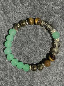 1pc Natural Citrine Tigers Eye Crystal Bracelet For Women Summer Beaded Bangles Money Gifts - Multicolored - View 5