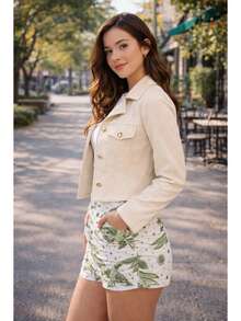 Women's Short Suede Style Jacket With Buttons - Chic Casual Fashion  2026 Premium - White - View 2