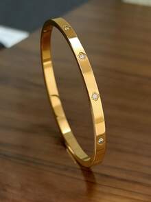 Juego de joyería de pulsera de acero inoxidable con flor de circonita de alta calidad, chapado en oro de 18K, pulsera de trébol de cuatro hojas de moda, se puede apilar o usar sola, adecuada para uso diario, circonita brillante, juego de joyería de pulsera de acero inoxidable para mujer - Dorado - Ver 3