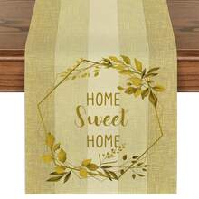 1pc Home Sweet Home Printed Wood Grain Table Runner, Suitable For Family Dining, Kitchen Decor, Home Decor, Outdoor Party And Restaurant Decoration, Linen Texture Appearance, Available In Multiple Sizes - Yellow - View 1