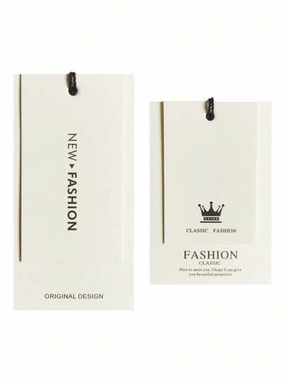 Etiquetas colgantes de ropa pre-impresas y pre-perforadas con cuerdas, diseño de corona y moda, 2 tarjetas por set, 10/20/50/100 piezas, etiquetas minimalistas para prendas de vestir, calzado y bolsos de hombre y mujer