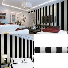 1 Roll Black & White Vertical Stripe PVC Self-Adhesive Wallpaper, Waterproof Wear-Resistant Removable Sticker For Living Room Bedroom Wall, Desk, Cabinet, Easy To Install DIY Wall Paper, 40CM*500/300/100CM - Black and White - View 5