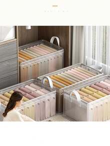 Transparent PVC Storage Basket With Stainless Steel Frame - Foldable Closet Organizer Bin, Multi-Functional Home Storage, Space-Saving Design, Classic Model, Suitable For Underwear, Clothes And Under Bed Storage, Minimalist And Fashionable, Stackable Wardrobe Organizer Box, Portable Storage Container - Multicolor - View 10