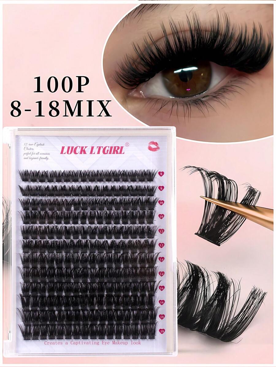 192 PCS Soft Band DIY Eyelash Clusters Pre-Made Russian Volume Lashes C/D Curl 8-18mm Mixed Length Fluffy Easy Wear Individual False Eyelashes - D - View 1