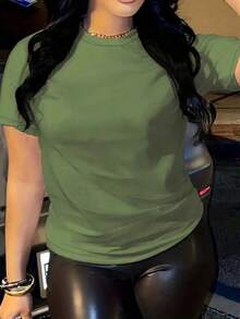Solid Color Round Neck Basic Short Sleeve T-Shirt Is Suitable For Summer Casual WearLoose And Comfortable - Army Green - View 8