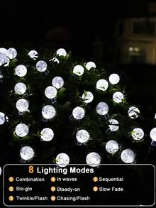 1PC 20/50/100 LED Solar Crystal Bubble Ball Light String -8 Flashing Modes, Waterproof Fairy Light, Outdoor Garden Light String, Suitable For Garden, Courtyard, Tree, Lawn, Porch, House, Balcony, Pavilion, Tavern, Wedding, Party, Festival Decoration - White-8Mode - View 5