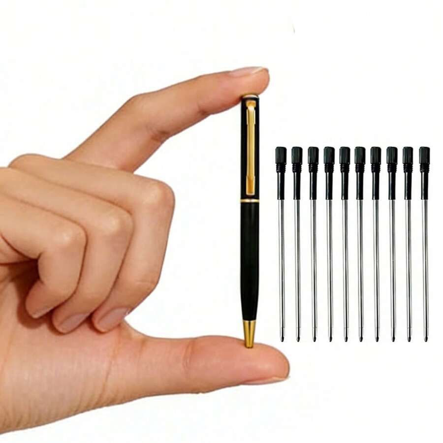 Bút bi kim loại tối giản có thể thay ruột, kèm 10 ruột bút thay thế (màu đen/xanh tùy chọn), viết trơn tru, thích hợp cho văn phòng, trường học, công sở, sử dụng hàng ngày.