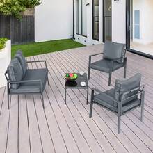 Patio Furniture Set Of 4, Heavy Duty Conversation Sets Outdoor Metal Table And Loveseat Chairs Set With Upholstered Seat And Pillows - 深灰色 - 查看 2