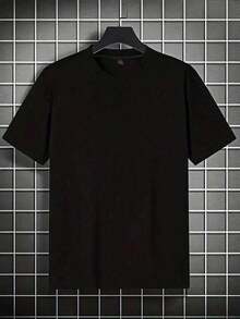 Camiseta de manga corta para hombre de verano,% poliéster, estilo versátil, ajuste amplio, peso 180 gramos, 1 pieza - Negro - Ver 2