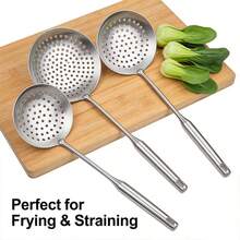 1pc Stainless Steel Strainer Ladle, 15"/16"/17" Large Size Kitchen Skimmer, Filtering Net, For Frying, Hot Pot, Soup, Draining, Thick & Deep Design With Hanging Hole, Heat Resistant Kitchenware - View 4