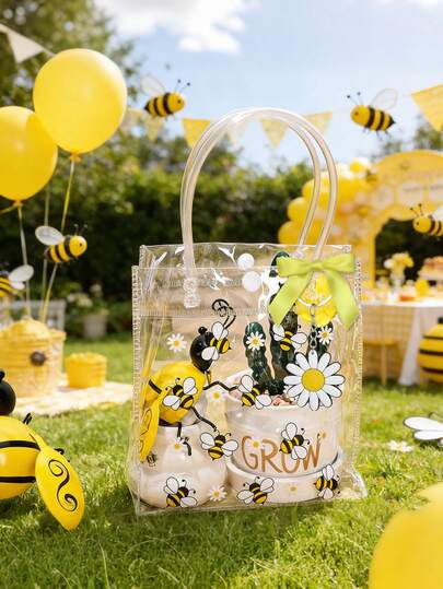 Set de 1/6/18 bolsas de regalo con diseño de abeja transparente de dibujos animados. Bolsas de regalo de PVC con lazos y llavero de abeja y margarita para fiestas, campamentos, cumpleaños, baby shower y otros eventos
