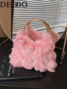 Dedoo 优雅玫瑰花手拿包，女士正式晚宴手提包，温柔甜美女孩单肩包，纯色水桶包，新娘手拿包（图案随机），优雅玫瑰花设计晚宴包，优雅玫瑰花晚宴包，女士正式派对手提包，情人节新娘手拿包，精致花卉女士礼物，适合感恩节、网络星期一、节日、天鹅绒派对、新年、冬季雪节生日等场合，送给女友、母亲、妻子和朋友 - 粉色 - 查看 10
