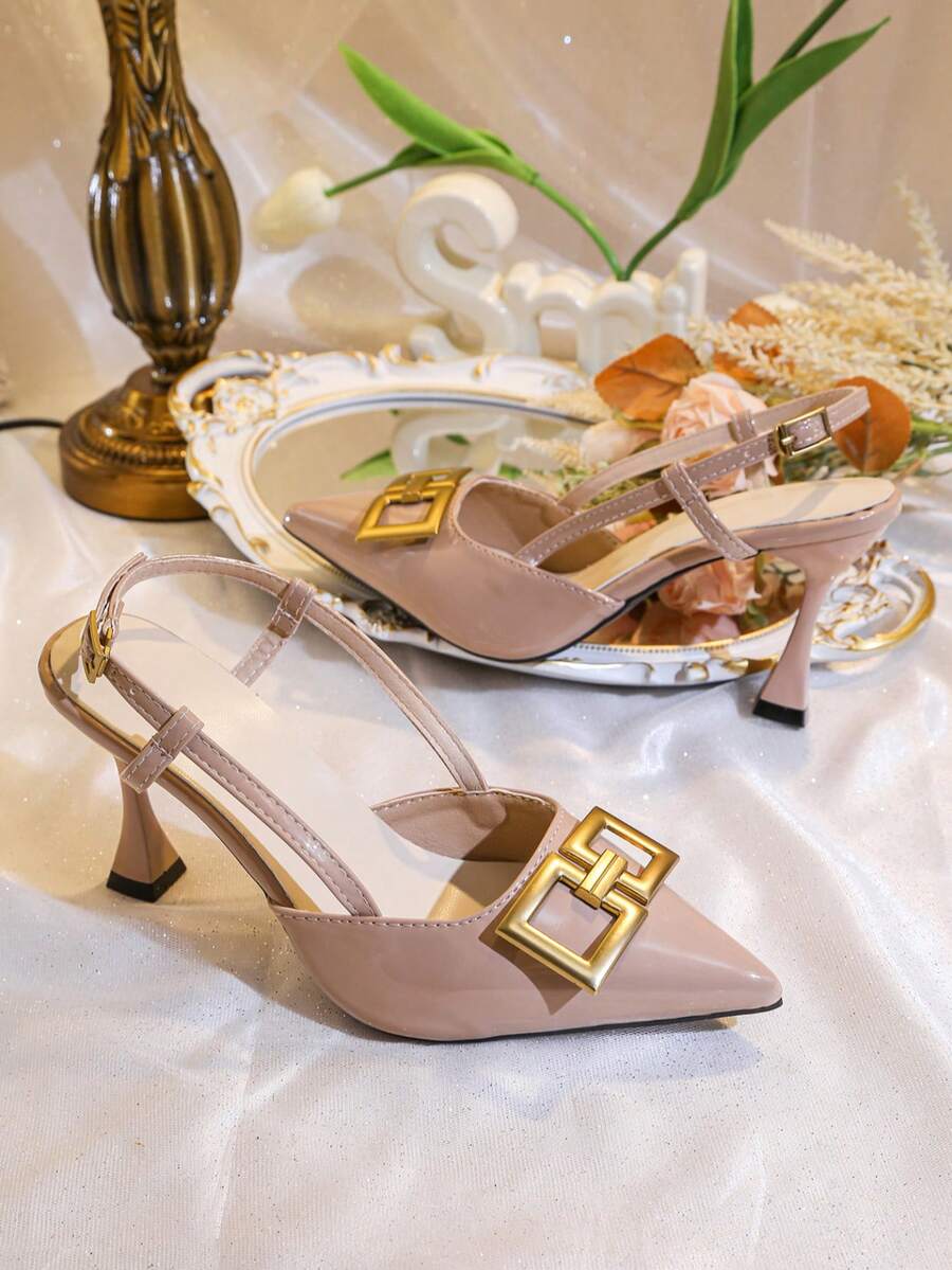 Giày sandal cao gót mũi nhọn kiểu Âu và Mỹ, quai ngang mắt cá chân, hàng mới về mùa hè dành cho nữ, khóa kim loại, gót nhọn thanh lịch, phù hợp để phối cùng váy dự tiệc. - Hồng - Xem 1