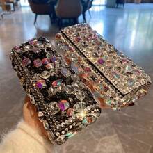 1pc Luxury Rhinestone Decorated Eyeglass Storage Box, Portable Pressure-Resistant Flip Cover Eyeglass Case, PU Leather Texture, Suitable For Students' Myopia Glasses, Reading Glasses, Fashion Glasses, Party Glasses Storage - Multicolor - View 2